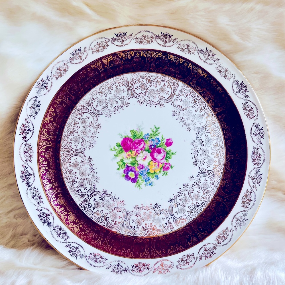 Antique 1930 Edwin M. Knowles China Co. Semi Vitreous Plate Floral 22k Gold